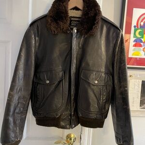 Brown Leather Bomber Jacket